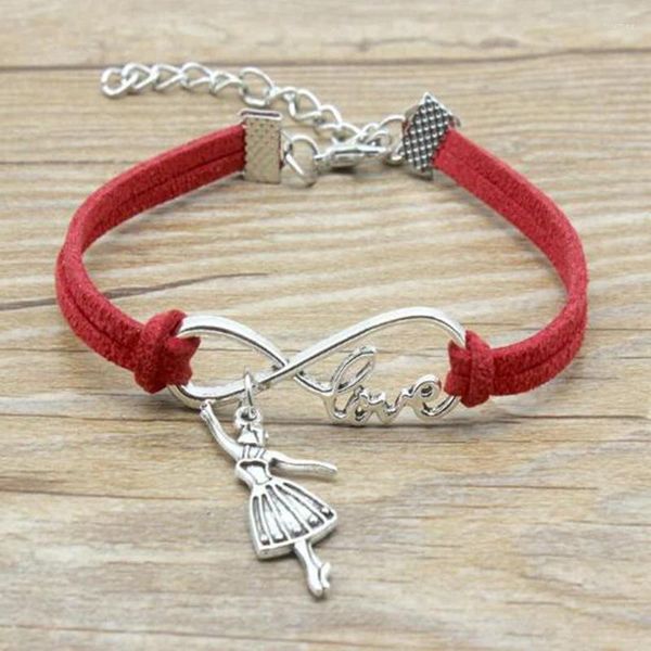 Pulseras de eslabones Aleación antigua Infinito Amor Bailarina Chica Charm Pulsera Joyería Wrap Velvet Cuff Mujeres Hombres Regalo unisex 10 colores