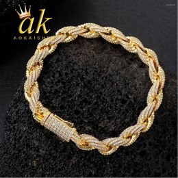 Link Armbanden Aokaishen 8mm touwketen Women Bracelet Real Gold Compated Hip Hop Rock Street Sieraden Iced Out Charms items 2024 Aanken