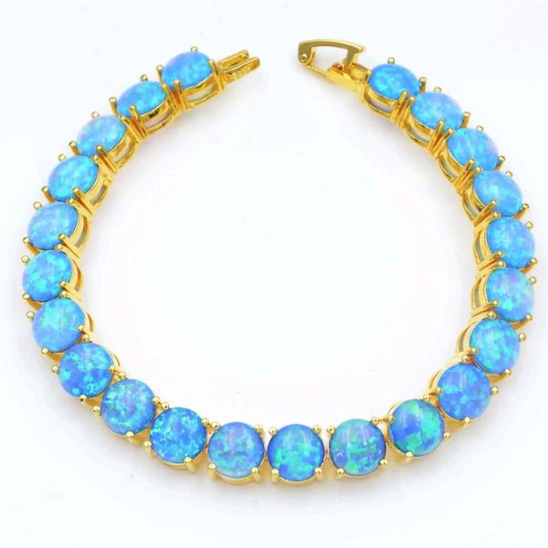 Bracelets de liaison Arrivée Amazing Gold plaqué 8 mm Round Blue Opal Gemstone Tennis Bracelet