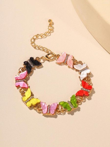 Bracelets à maillons en forme de papillon coloré pour filles, pendentif simple et doux, breloque réglable, cadeaux pour femmes