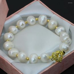 Bracelets de liaison Arrivée Coll à couleur or 10-11 mm Natural White Freshater Cultured Perles rondes de perles bijoux uniques 7,5 pouces B2755