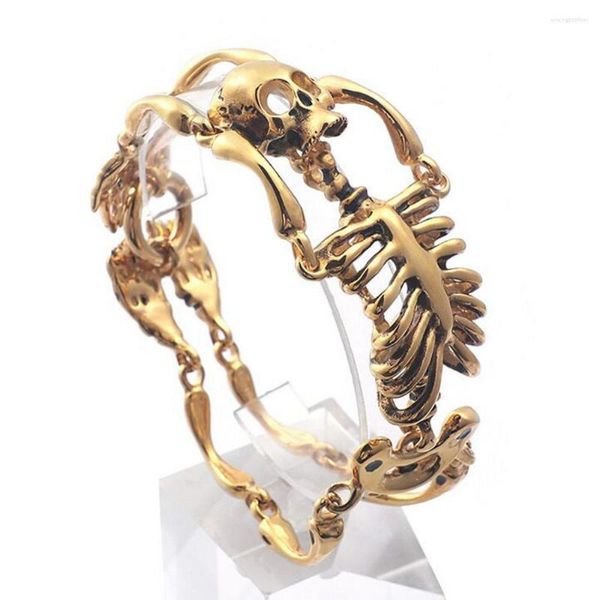 Lien Bracelets Arrivée Hommes Gothique Or Couleur En Acier Inoxydable Squelette Crâne Bracelet Bracelet 8.26