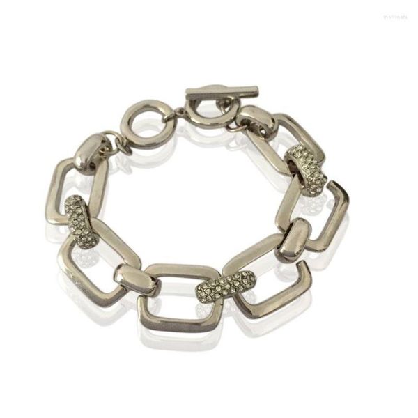 Bracelets à maillons pour femmes, tendance, couleur Rhodium, 3 formes, chaîne liée, petit pavé de pierre de verre, arrivée