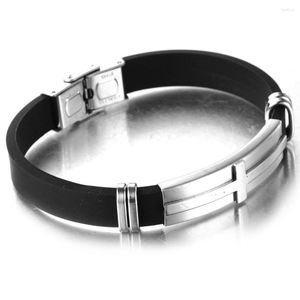 Linkarmbanden arriveren roestvrij staal zilveren kleur kruis zwarte siliconen ketting heren dames armband polsband groothandel waterkolonisch sieraden