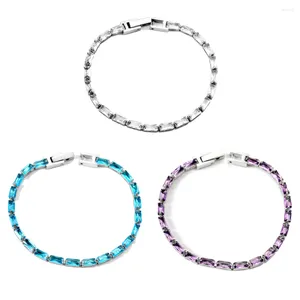 Bracelets à maillons ASONSTEEL rectangulaire blanc bleu zircon cubique chaînes couleur argent acier inoxydable pour femmes fille bracelet bijoux