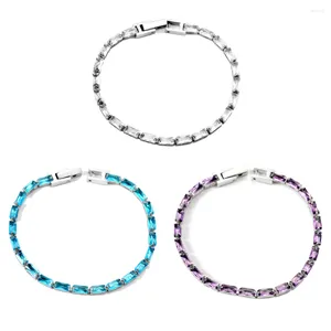 Pulseras de eslabones ASONSTEEL, cadenas rectangulares de circonio cúbico blanco y azul, Color plateado, acero inoxidable para mujer y niña, joyería