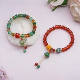Bracelets de liaison automne et hiver Bamboo Agate Bracelet Femme Gourde Lotus Pendent Style ethnique Retro Live Jewelry