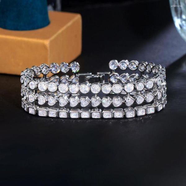 Lien Bracelets BeaQueen Large Bracelet Rond Avec Amour Coeur Forme Multiple Zircon Cubique De Luxe Bijoux De Mariage De Mariée Pour Les Fiançailles Des Femmes