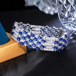 Link-Armbänder BeaQueen Wunderschöner Damenschmuck, breites Armband mit Vollzirkonia-Fassung und blau-weißem Kristall für die Brautabendparty