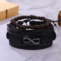 Bracelets à maillons en cuir tressé pour hommes et femmes, couleur noire, tissé à la main, à la mode, ensemble de bijoux cadeaux