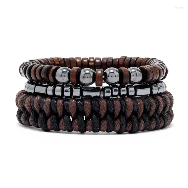 Pulseras de eslabones Imán de cálculo biliar negro Cuentas de madera de yoga Con cuentas Tejido para hombres Pulsera ajustable Joyería Artículos de regalo para novio