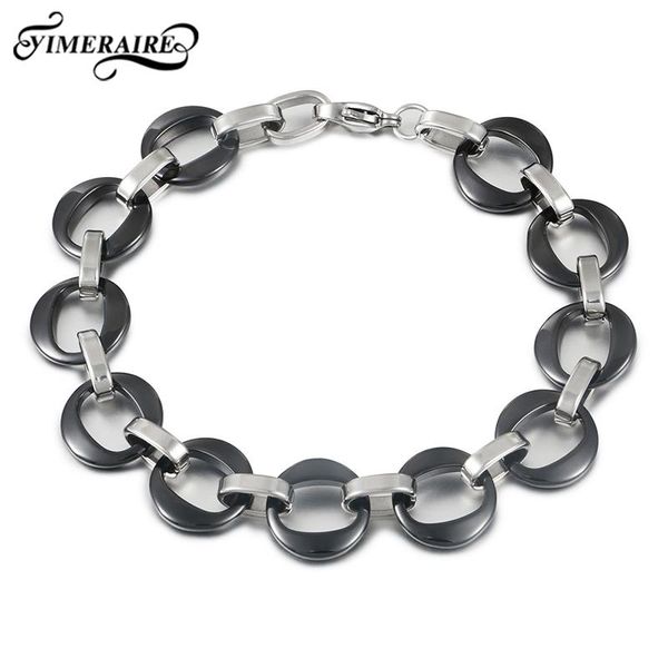 Bracelets à maillons Bracelet en céramique saine noire argent pour hommes femme Cool rond cercle bracelets personnalité Style fête bijoux quotidiens cadeaux