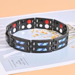 Link Armbanden Zwart Titanium Stalen Armband Germanium Dubbele Rij Blauw Koolstofvezel Gezondheidszorg Magnetische Polsband Sieraden Geschenken Voor Mannen