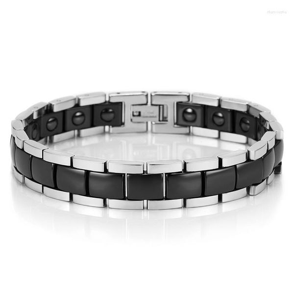 Lien Bracelets Noir Blanc Céramique Acier Inoxydable Arc Ocre Bracelet Hommes Santé Aimant Radiation