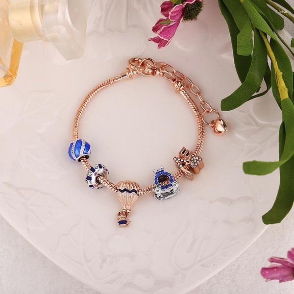 Bracelets à maillons en ballon d'air de rêve bleu, perle en spirale de voiture de princesse, cadeau de saint valentin, bijoux Surprise ciel, vente en gros