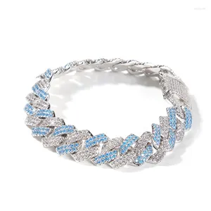 Bracelets à maillons bleu/rose 3A zircone cubique sur deux tons losange Miami chaîne cubaine pour hommes Bling CZ rappeur bijoux