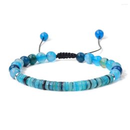 Bracelets à maillons en perles d'agates de coquillage bleu, pierre naturelle, plat et rond tressé, bijoux de guérison réglables, cadeaux pour femmes et hommes
