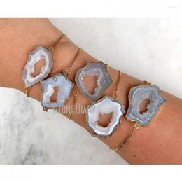 Linkarmbanden BM31403 Slak Bracelet Boho Chic Gray Geode Slab Verstelbaar Gold Golde Box Chain Free Form Minimalistisch Boheemse Druzy