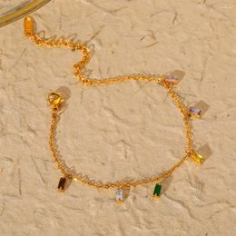 Bracelets à maillons BOAKO 316 Bracelet en acier inoxydable pour femmes chaîne en or 18 carats coloré carré Zircons pendentif bijoux femme Pulseras
