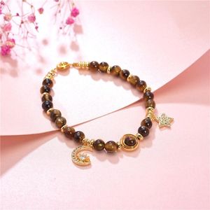 Bracelets de liaison Bohemia Perles en pierre naturelle 6 mm Tiger Eye Bracelet Yoga Bijoux fait ￠ la main Brangle Girls pour femmes Cadeaux 7,5 pouces Y994