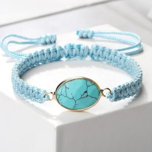 Link Armbanden Boheemian Blue Rope String Bracelet Natural Stone Pendant Verstelbaar voor vrouwen Men Men Yoga Sieraden Tibetaanse Boeddhistische armband