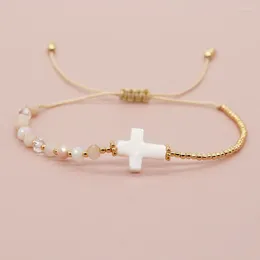 Link Armbanden Bohemian Charm Shell Cross Crystal Pulsera Vrouwen Handgemaakte Vriendschap Luxe Paar Mode-sieraden Vergulde Kralen Armband