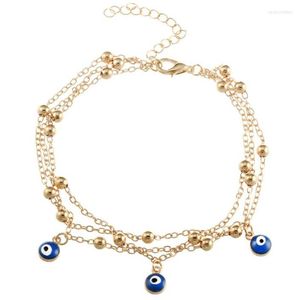 Link Armbanden Boheemse stijl Blue Eye Eye Bracelet For Women Beach Holiday Gold en Silver Color Double Layer Chain Fijne sieraden Gifts