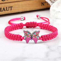 Link Armbanden Boheemse Vrouwen Hand Geweven Armband Verstelbare Maat Rose Rode Vlinder Hanger Voor Man Lucky Sieraden Mode Paar Gift