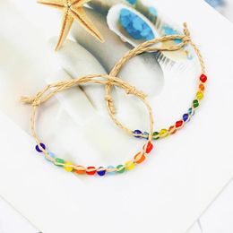 Bracelets à maillons style Boho, perles colorées, tissage à la main, perles en pierre arc-en-ciel, pour femmes et enfants, bijoux pour filles, vente en gros