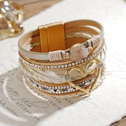 Bracelets à maillons style Boho en forme de cœur, bijoux de poignet élégants pour femmes, résistant à la rouille, Six couches en Pu pour filles