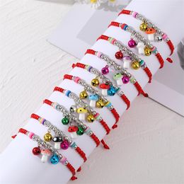 Link Armbanden Boho Round Bell Bead Mushroom Bracelet For Women Girl Kids Gift Trenday Vintage Handgemaakte Lucky Red Rope Hand Chain Pols