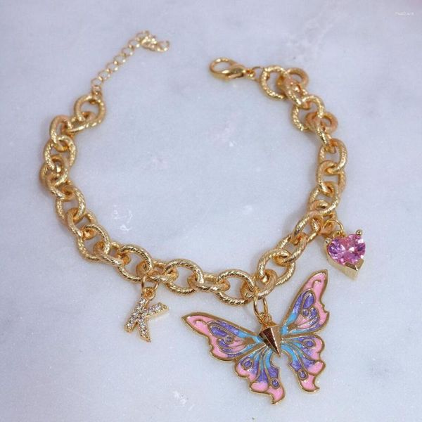 Lien Bracelets Boho Simple Mignon Coloré Papillon Cristal K Coeur Pendentif Bracelet Dames Vintage Couleur Or Filles Bijoux De Mode