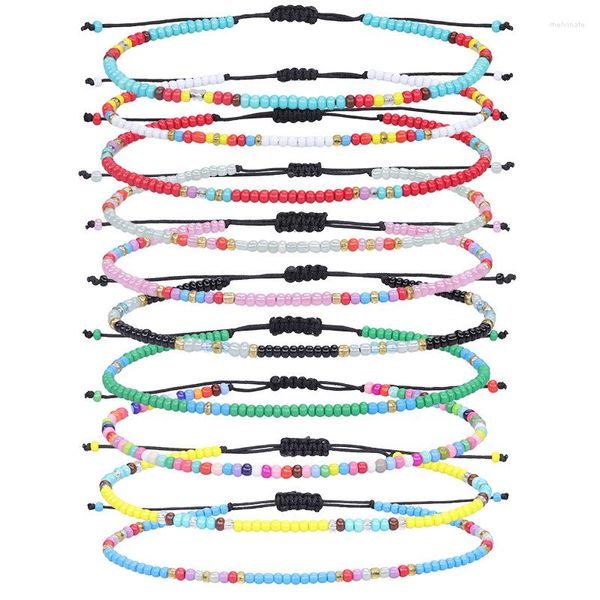 Pulseras de eslabones, pulsera de hilo bohemio, cuentas coloridas ajustables japonesas Miyuki con cuentas para la buena suerte, joyería hecha a mano, Pulseras Cuentas