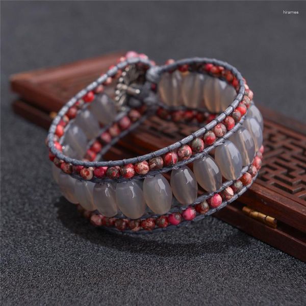 Bracelets à maillons Boho, enveloppe en cuir Unique, vente en gros, bijoux en pierre empereur de bohême faits à la main, goutte