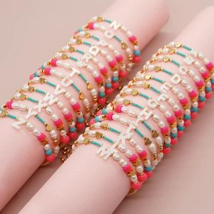 Bracelets à maillons BohoBliss Miyuki Perles Bracelet Pour Femmes Perle D'eau Douce Pulsera Personnalisé Coquille Lettre A-Z Charme Y2K Accessoires Été