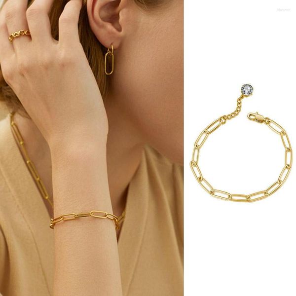 Pulseras de eslabones, pulsera para mujer, cadena de Clip de papel de acero inoxidable de Color dorado Simple a la moda, brazalete para mujer, regalos de joyería