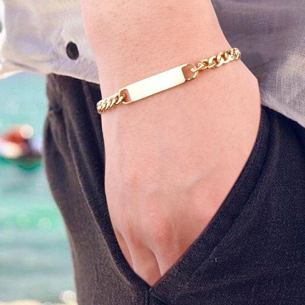 Lien Bracelets Bracelet hommes pour femmes doré acier inoxydable ID Bracelets bijoux Pulseras Para Hombre Pulseira Masculina chaîne