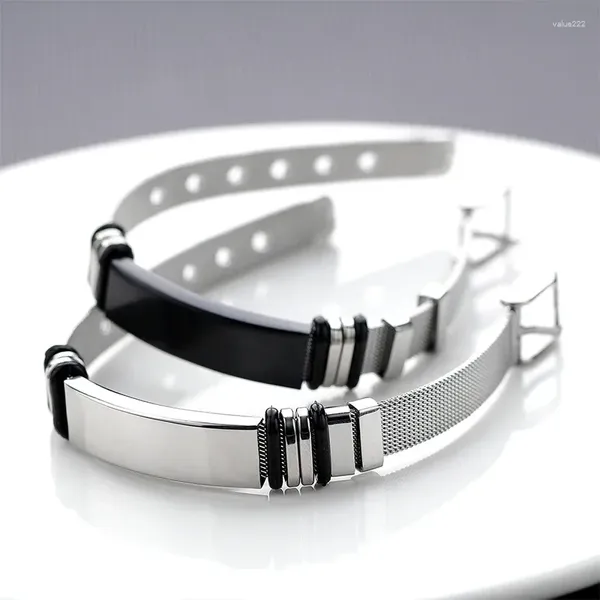 Pulseras de pulseras de enlace Men Cadenas de acero inoxidable Cadena de placa de identificación en negro ajustable de moda para regalos de mano para