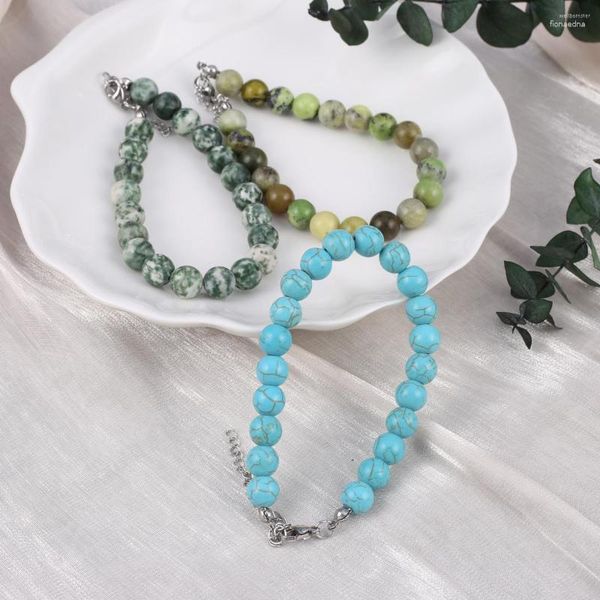 Lien Bracelets Bracelet Pierre Naturelle Fluorite/Turquoise/Agates Perles 8 X MM Pour Anniversaire Amour Romantique Cadeau Longueur De La Chaîne 18 5 Cm