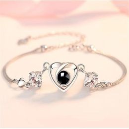 Lien Bracelets Bracelet S925 Argent 100 Langues Je t'aime Coeur Projection Femme Personnalisation