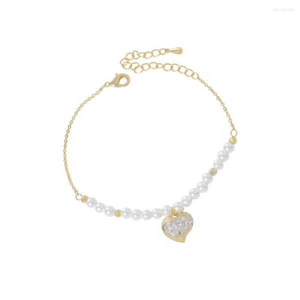 Bracelets à maillons en acier inoxydable pour femmes, chaîne polie avec perles, bijoux portables à la mode, cadeau d'anniversaire pour femmes, fête à la maison