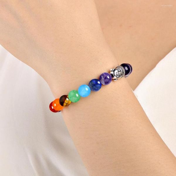 Pulseras de eslabones, pulsera de cuentas de piedra de colores brillantes para hombres y mujeres, regalos sencillos geniales, brazaletes redondos elásticos para fiestas, joyería de moda