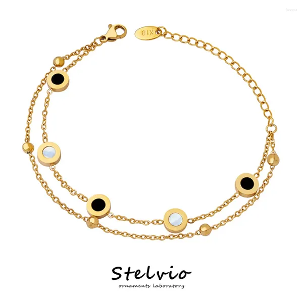 Bracelets de liaison de style britannique rétro à double couche en noir et blanc coquille avec bracelet féminin perlé beaux bijoux femelle romantique cadeau