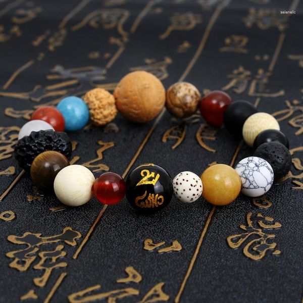 Pulseras de eslabones Budista Mantra de seis caracteres Pulsera de cuerda de mano Dieciocho semillas Rosario de mano Joyas de piedras naturales para hombres y mujeres