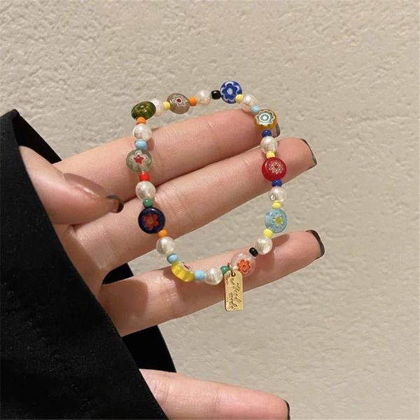 Pulseras de eslabones con cuentas de dibujos animados, joyería ligera y versátil para mujer, accesorios de moda coreana, diseño de alta gama