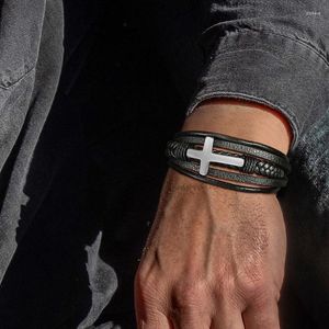 Bracelets à maillons décontractés en cuir, croix pour hommes, bijoux de foi