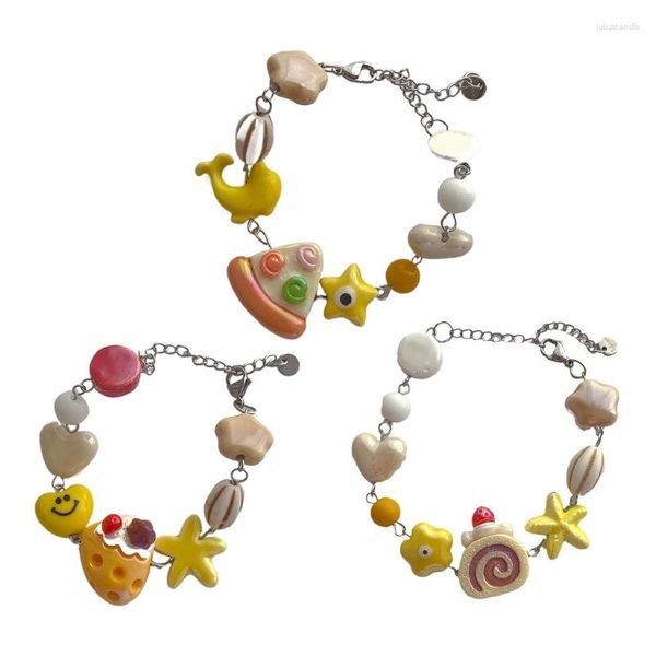 Lien Bracelets Céramique Fromage Pizza Donuts Charme Drôle Bracelet À La Main Réglable Bracelet Bracelet Bijoux Pour Femmes Filles