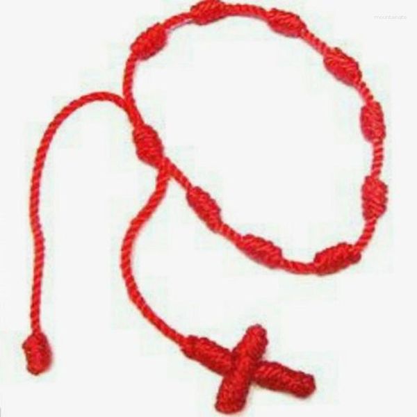 Pulseras de eslabones Cadena 12 unids Pulsera de hilo rojo de la suerte Hecho a mano Ajustable Tejido de moda Cruz Amuleto Pareja para protección Buena suerte