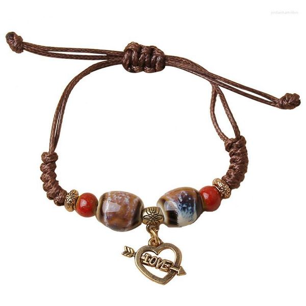 Cadena de pulseras de eslabones 2023, pulsera de moda para mujer, abalorio trenzado de cuentas de resina Vintage a la moda con joyería colgante