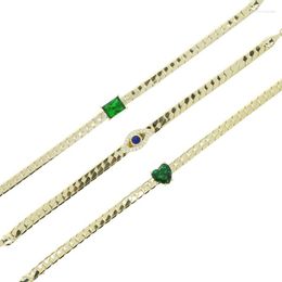 Lien Bracelets Chaîne 5mm Chevrons Avec Un Seul Coeur Vert Rectangle Oeil Charme Or Couleur Européenne Femmes Mode BraceletLien Raym22